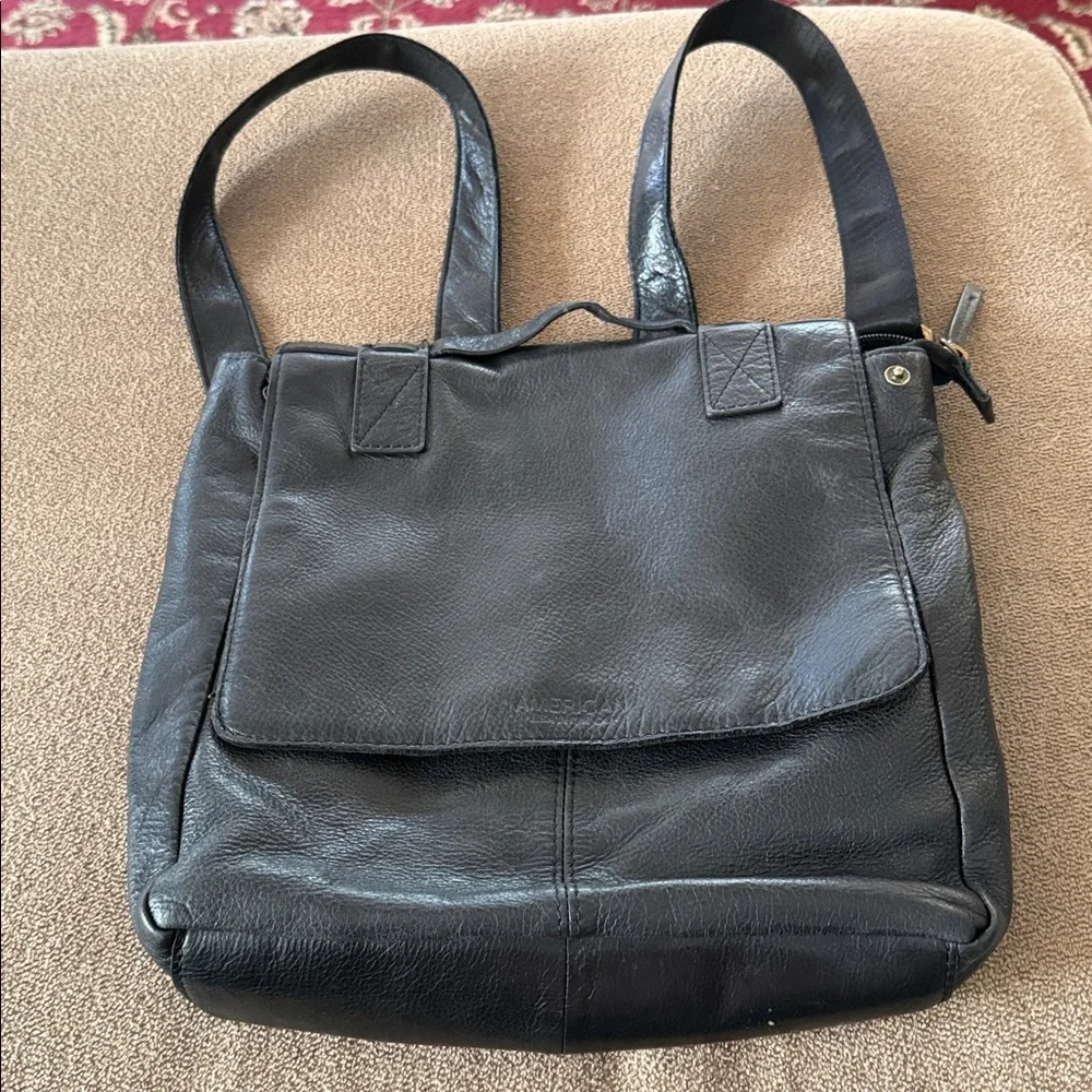 American Leather Co black Bag Classic Genuine Leather Backpack (TD)